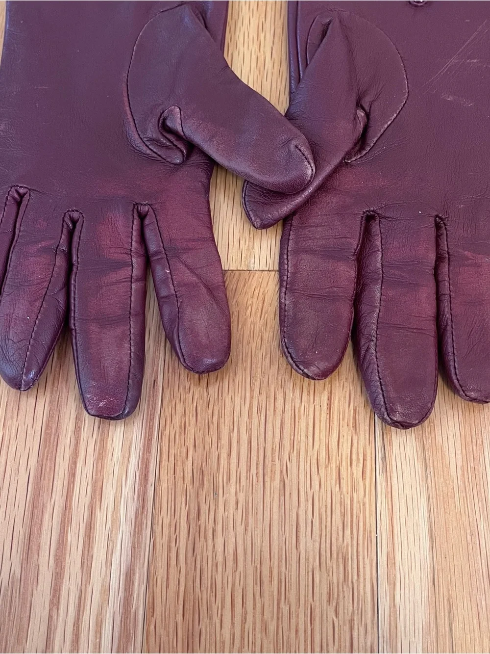 Ralph Lauren Burgundy Leather Gloves Monogram Old Money Preppy Women’s L